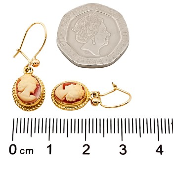 9ct Gold Cameo Drop Earrings